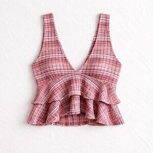Forever 21 Pink Plaid Ruffle Crop Top